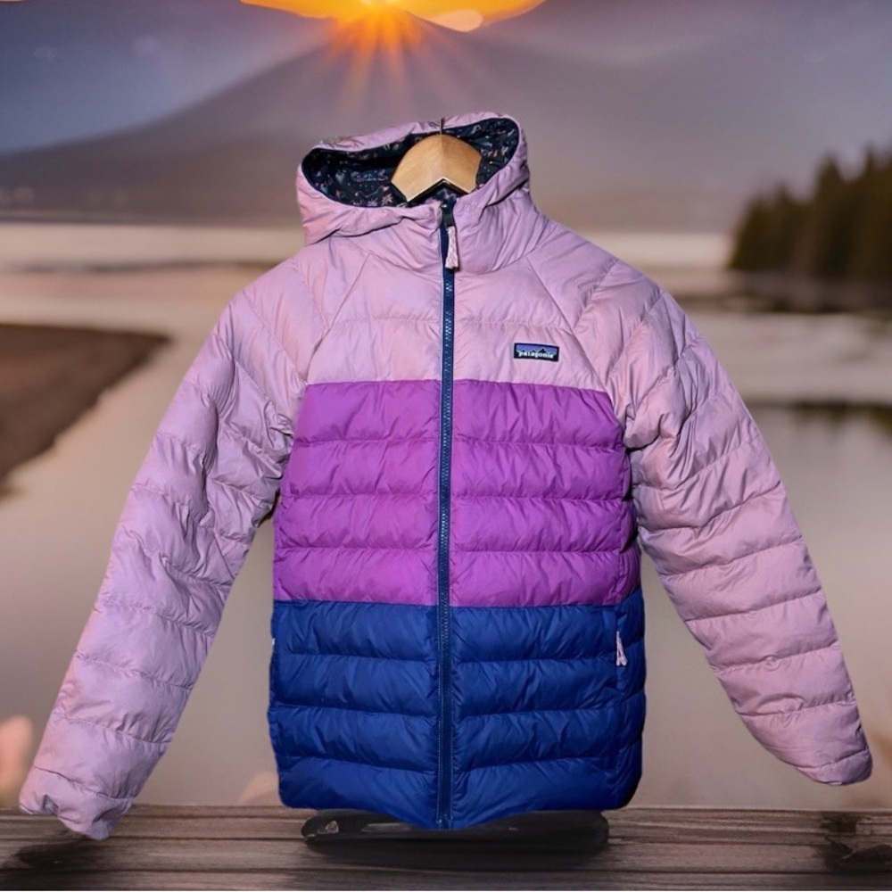 Patagonia Reversible Kids Youth Size XL 14 Tricolor Geometric Puffer Jacket Coat